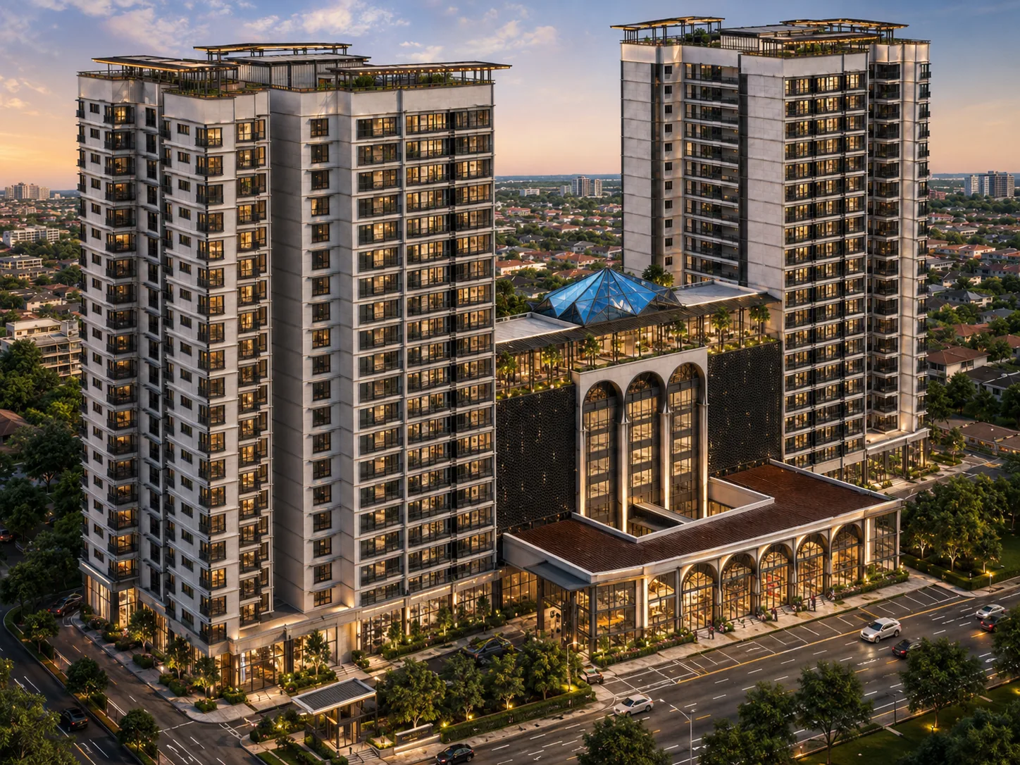 Menara kediaman KOPEJA Homes pada waktu senja
